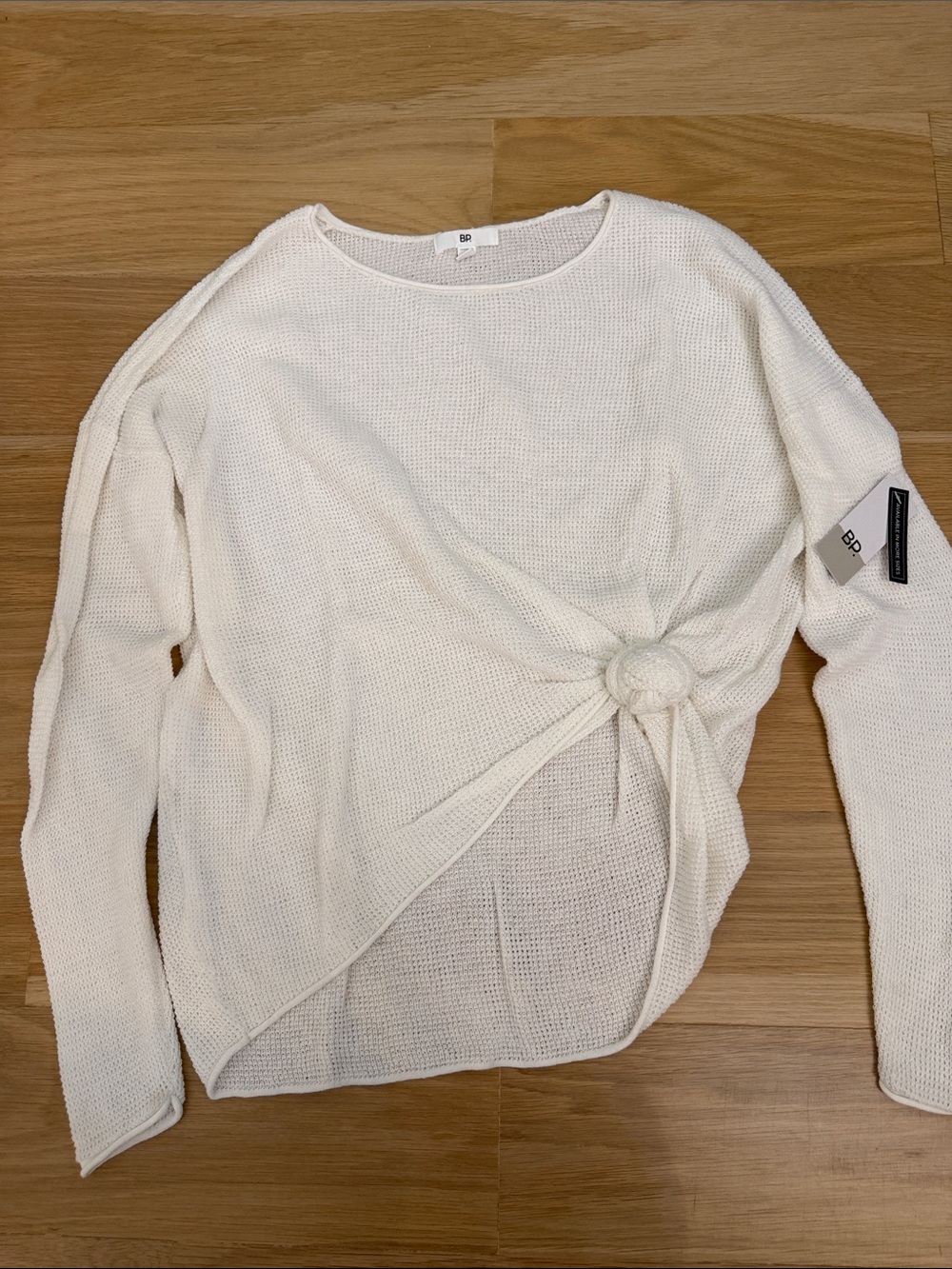 bp Cream Knit Side-Knot Crewneck Sweater